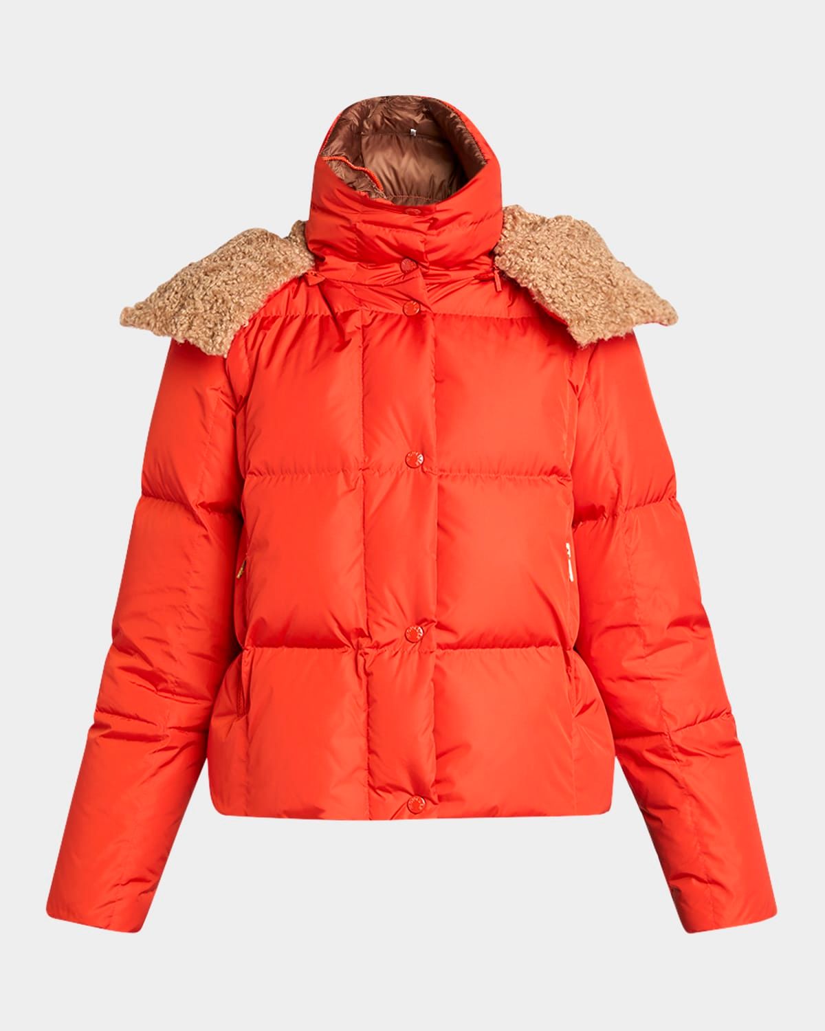 Castelnou Square-Quilted Short Down Jacket with Detachable Hood