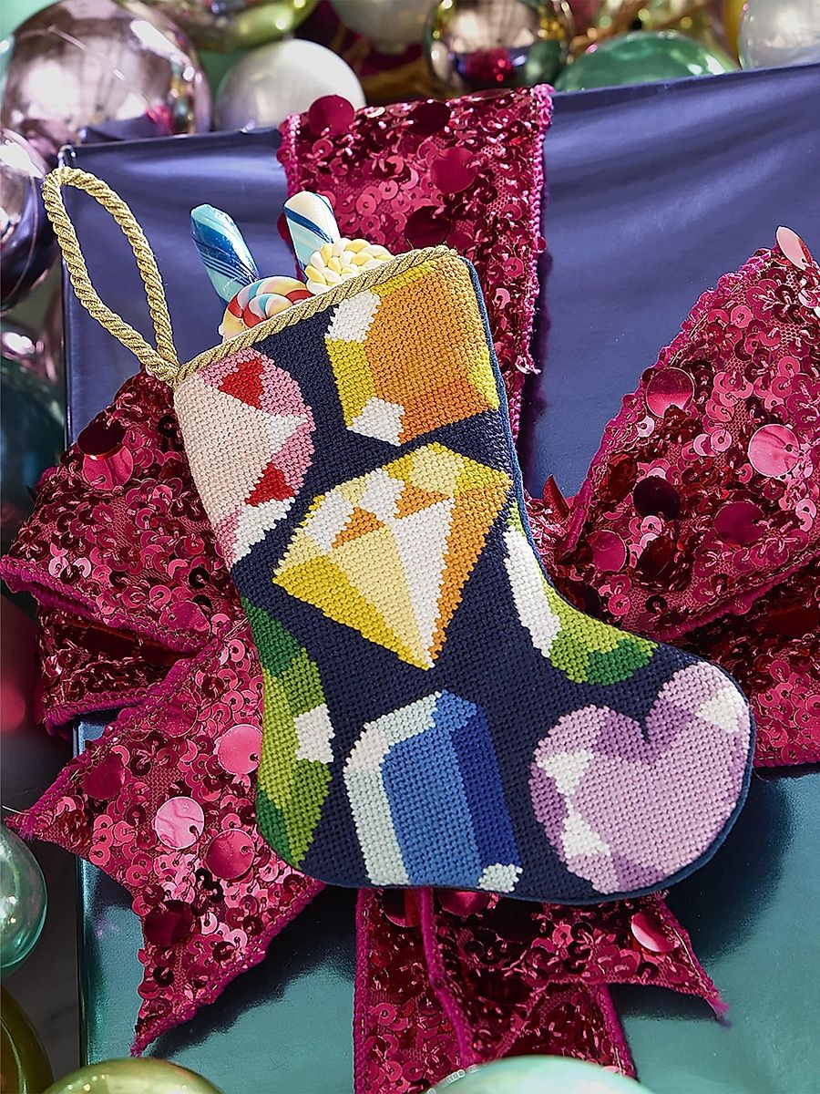 Cool Yule Jewel Needlepoint Mini Stocking Ornament