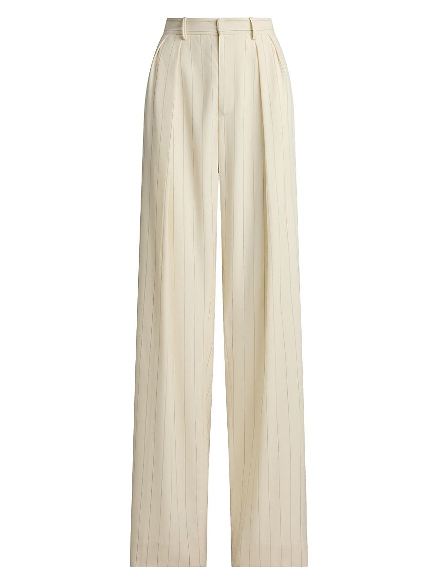 Women's Jody Striped Wool Straight-Leg Pants - Cream Icon Navy - Size 8