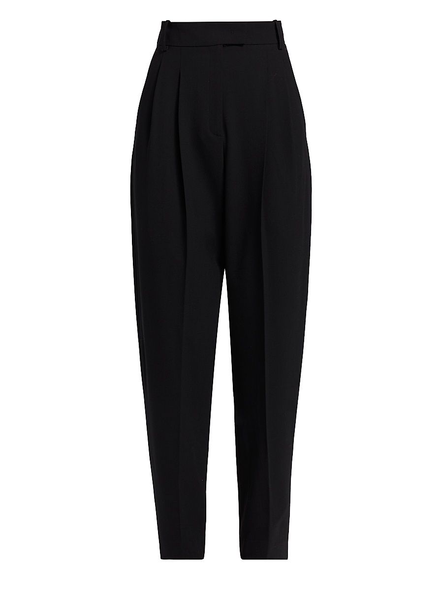 Women's Dru Stretch Virgin Wool Tapered Trousers - Black - Size 14