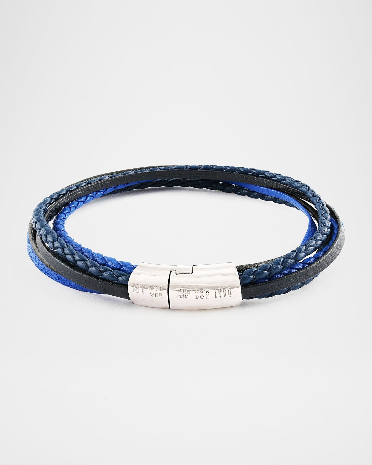Men & apos;s Multi-Strand Leather Cobra Bracelet, Navy