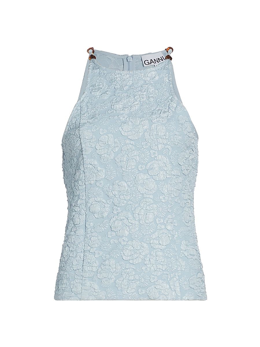 Women's Beaded Stretch-Jacquard Top - Sky Blue - Size 2