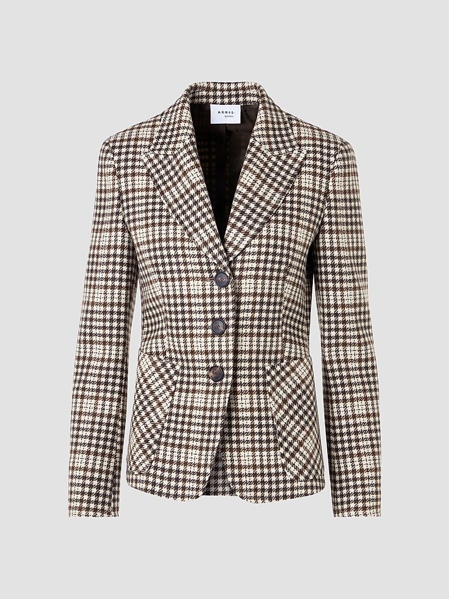 Women's Tweed Check Wool-Blend Blazer - Winter White Espresso - Size 14