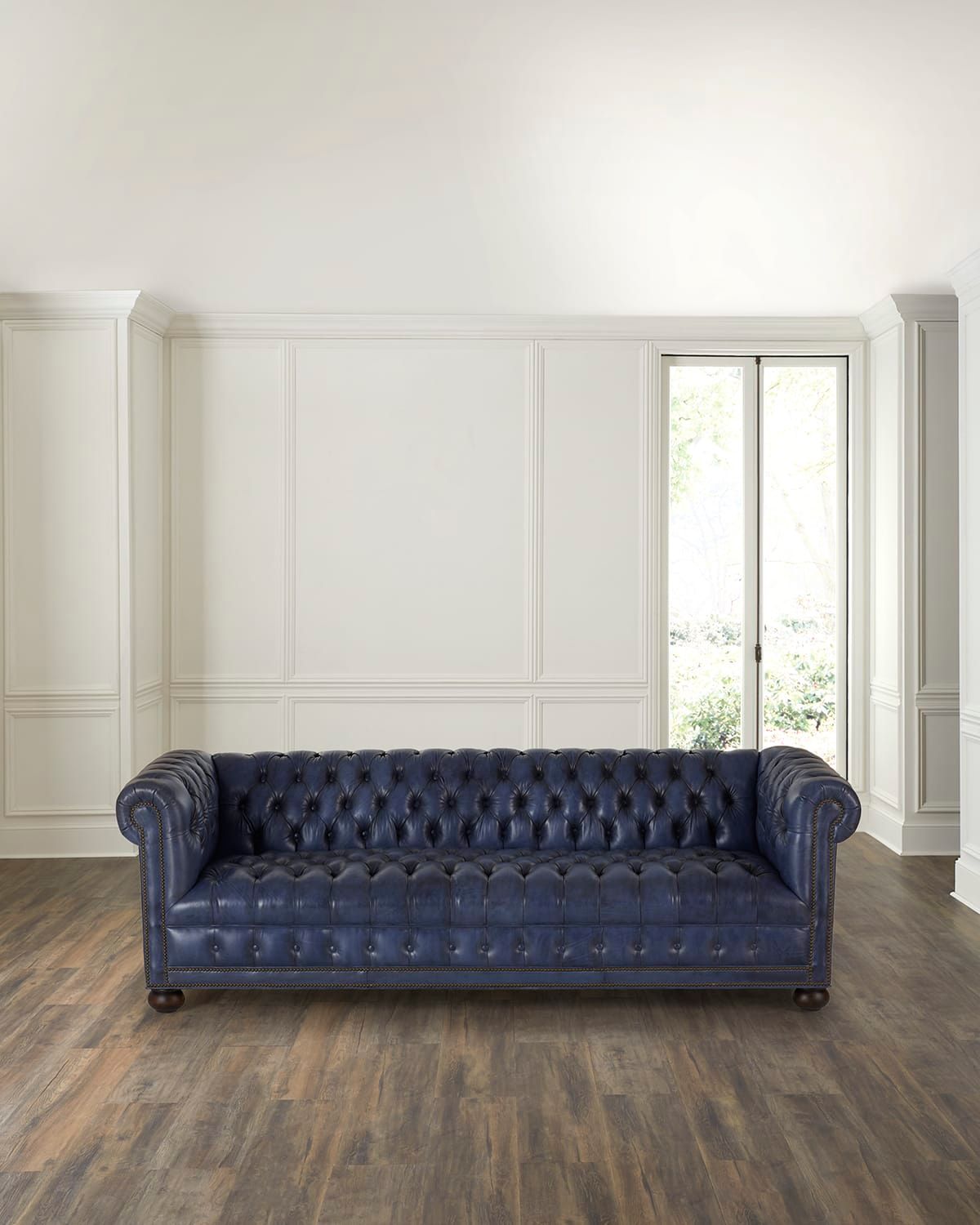 Esti Leather Tufted Chesterfield Sofa, 93"