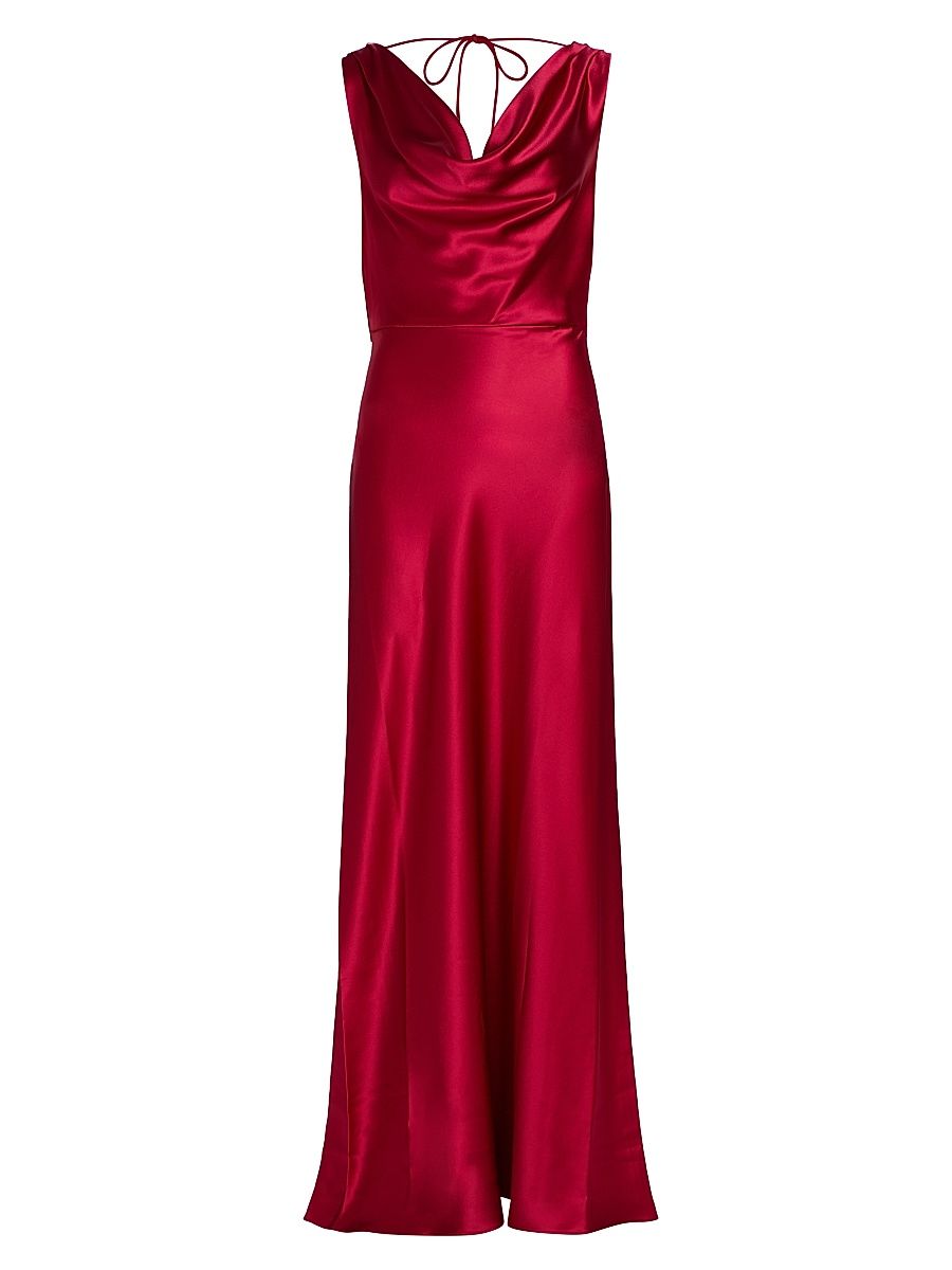 Women's Elsa Satin Cowlneck Gown - Lipstick Red - Size 12