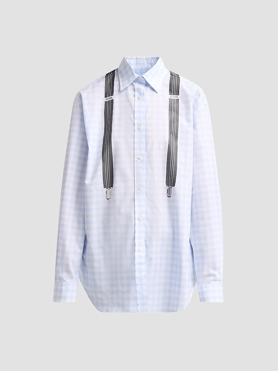 Women's Suspender Print Check Cotton Shirt - Multi Violet - Size XL