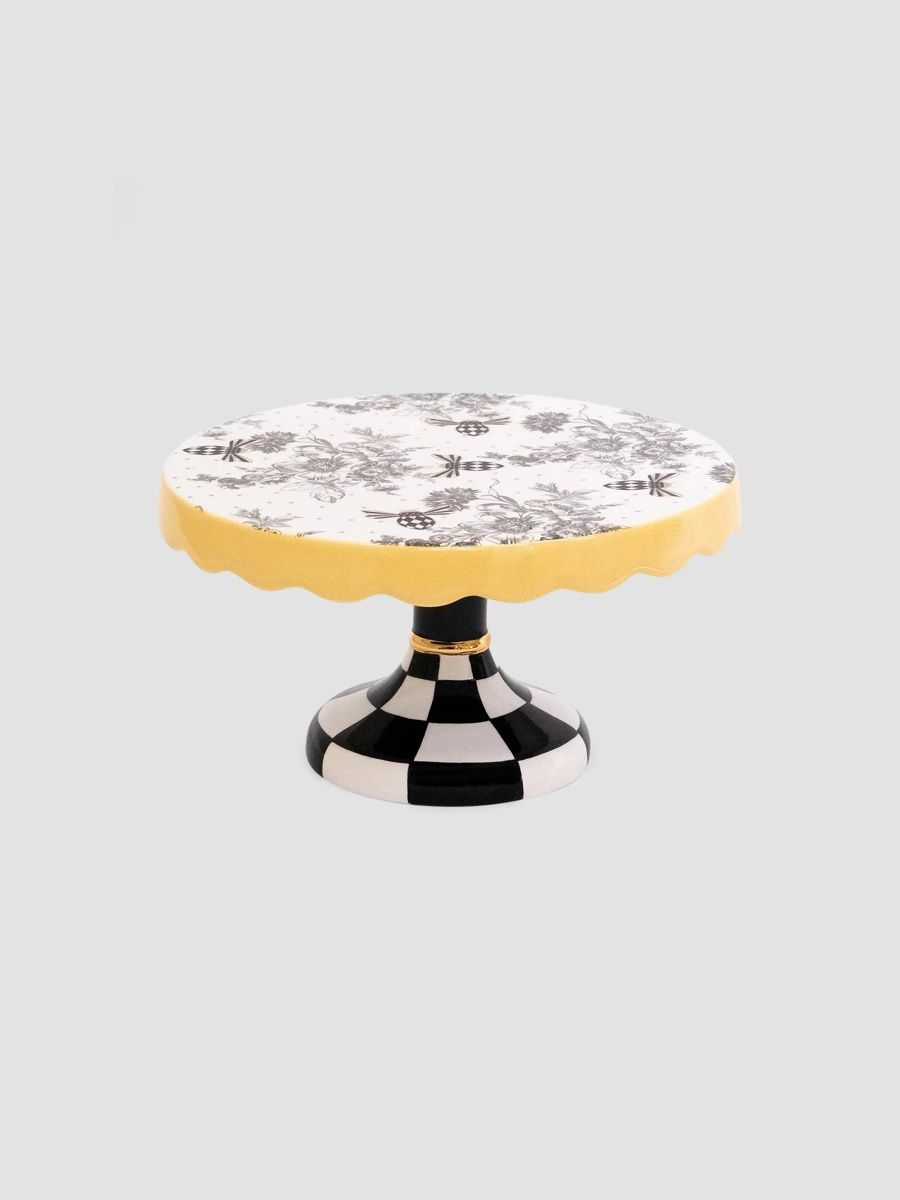 MacKenzie-Childs Bee Toile Ceramic Cake Stand