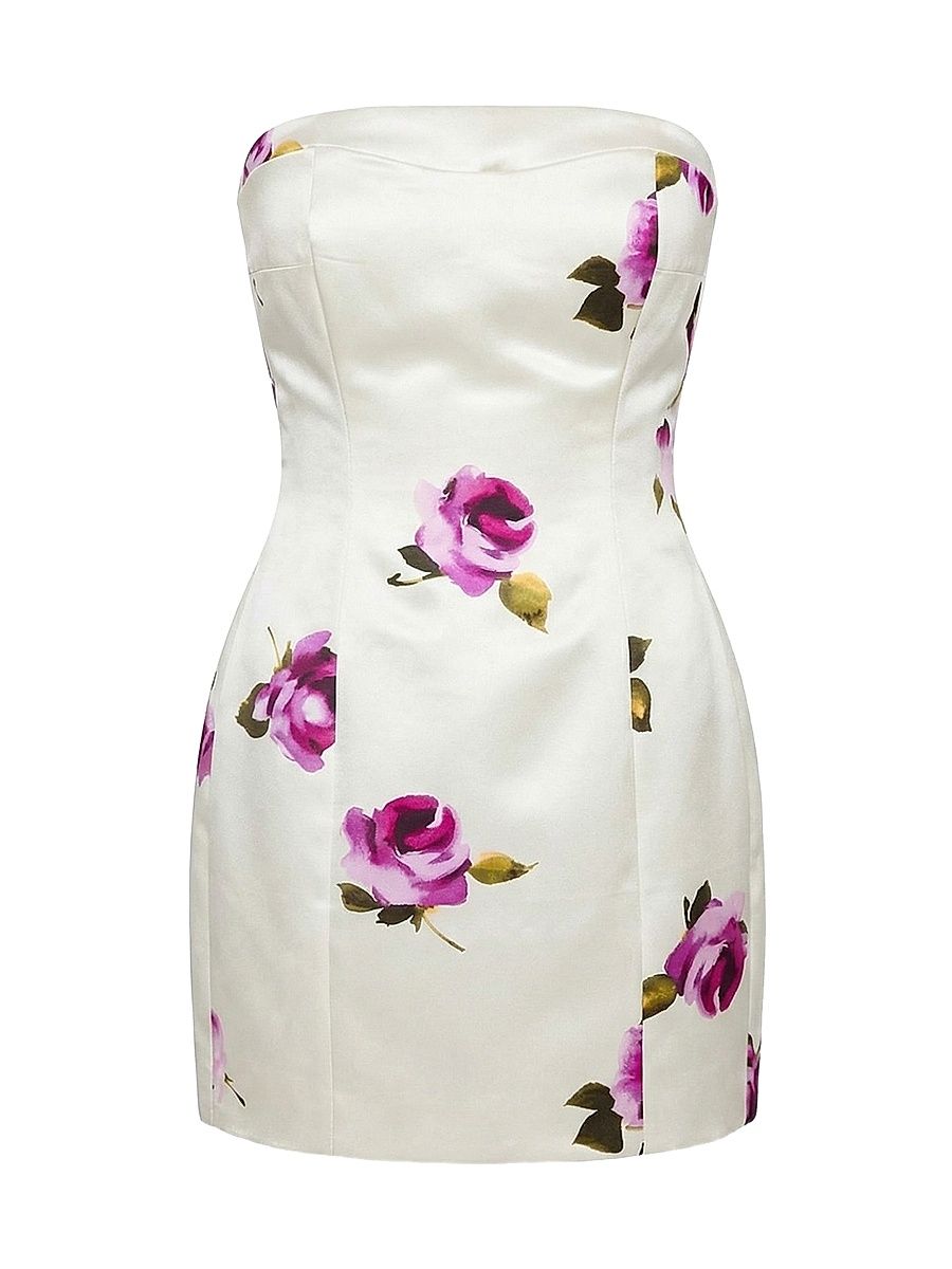 Women's Kaline Floral Satin Strapless Minidress - Floating Rose Buds - Size 12