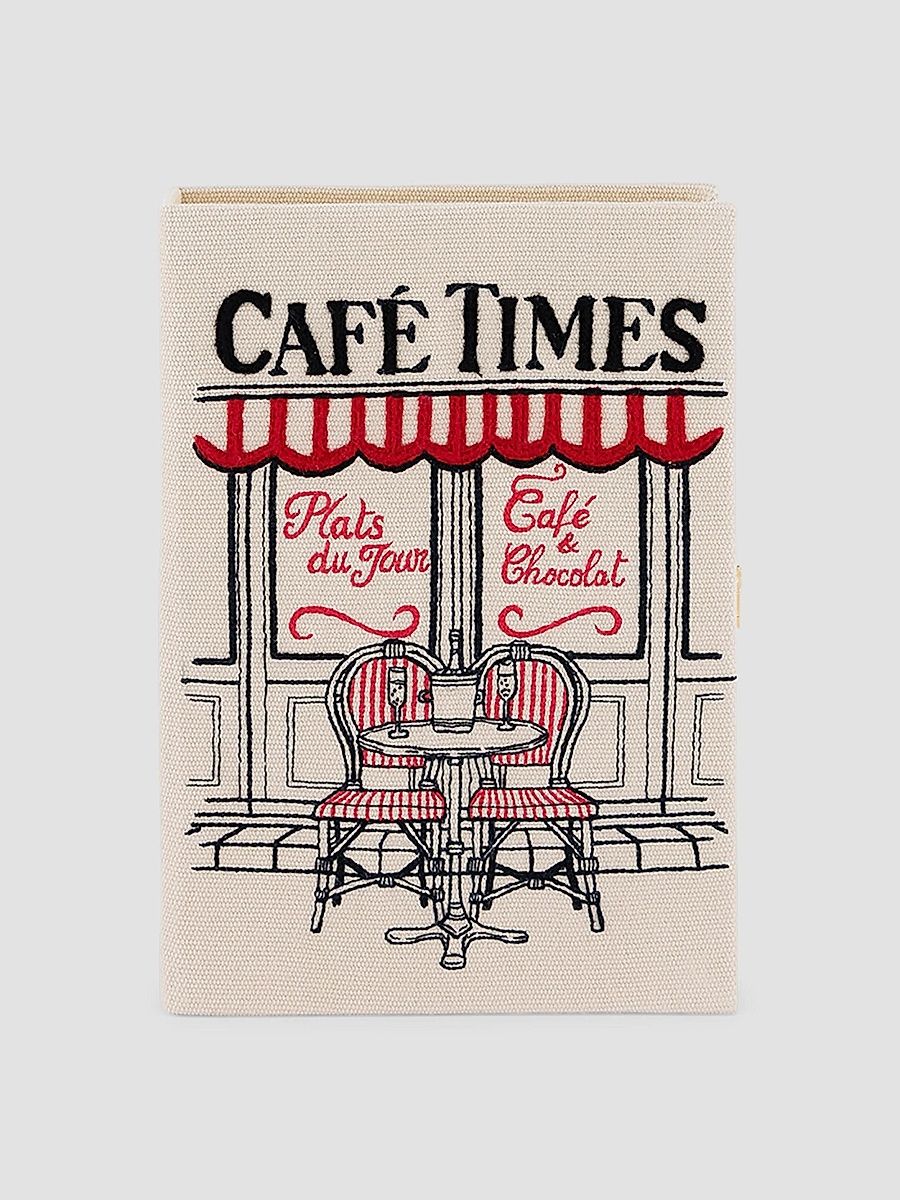 Women's Cafe Times Embroidered Silk Book Clutch - Sand