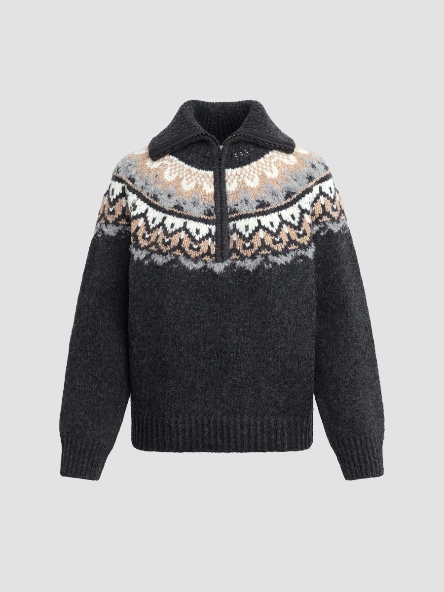 Joe's Jeans Women's The Wells Fair Isle-Inspired Sweater - Charcoal Multi Fairisle - Size XS