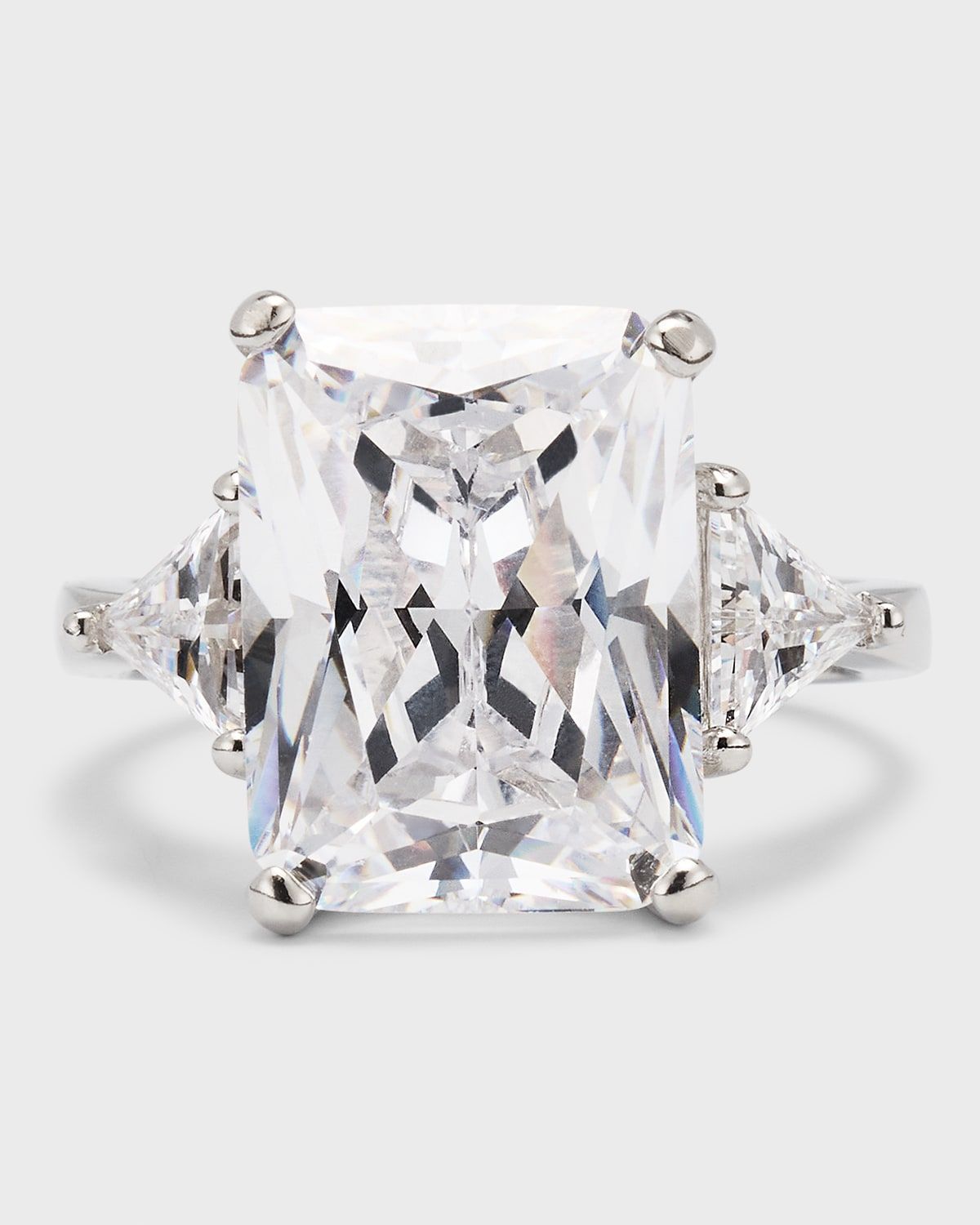 Emerald-Cut Cubic Zirconia with Trillion Side Stones Ring