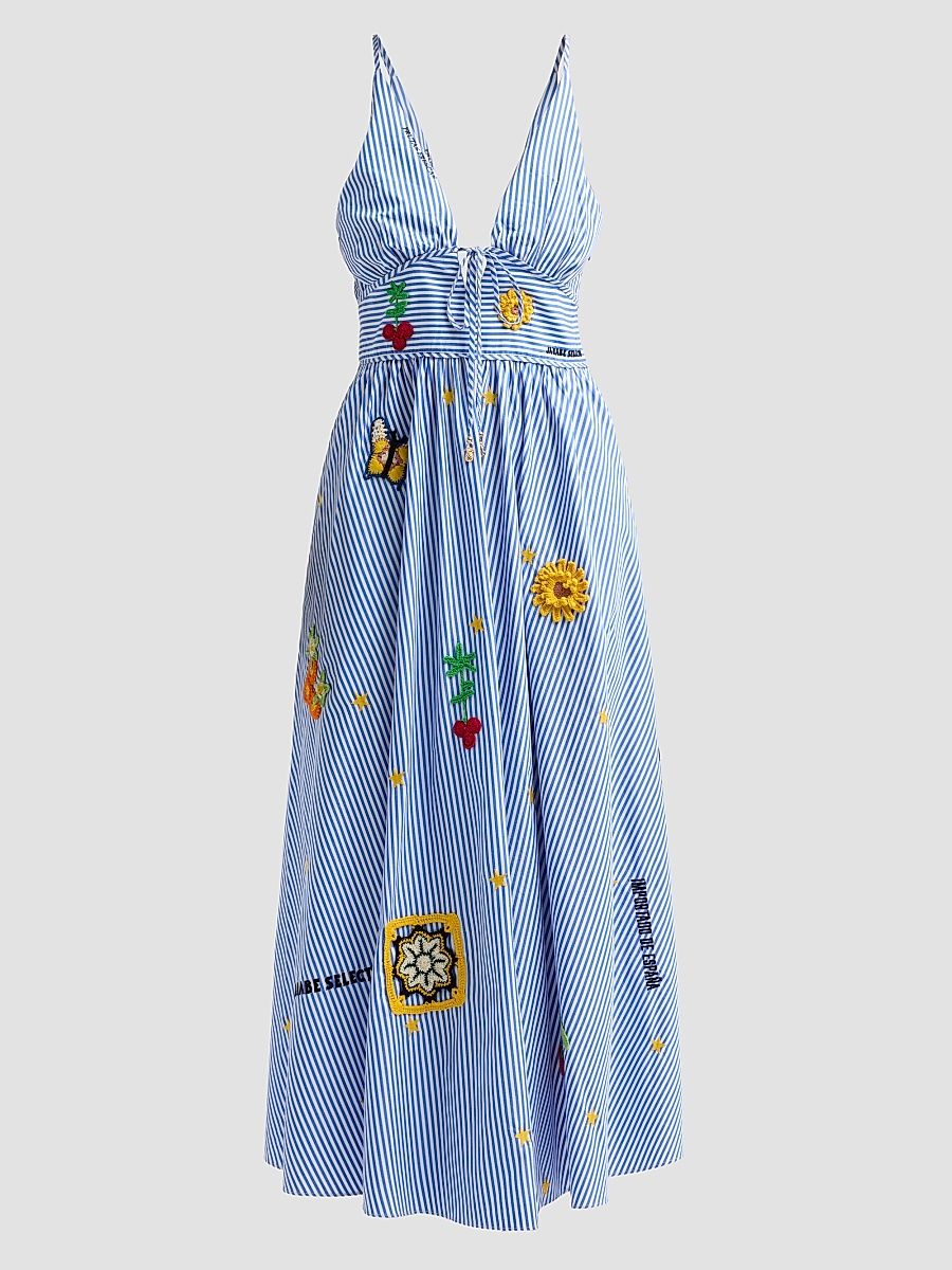 Women's Crochet Appliqué Striped Cotton Midi Dress - Magic Of The Mercado - Size XL