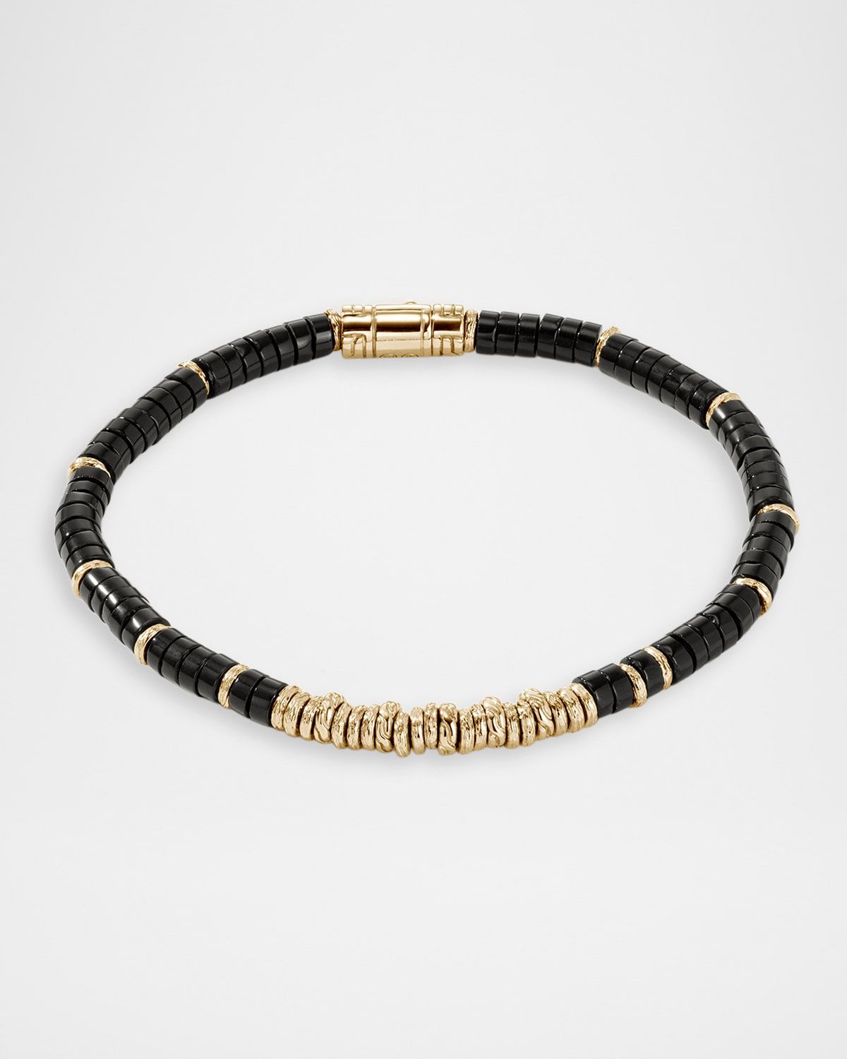 Men & apos;s Black Onyx Heishi Beaded Bracelet with 14K Gold, 4mm