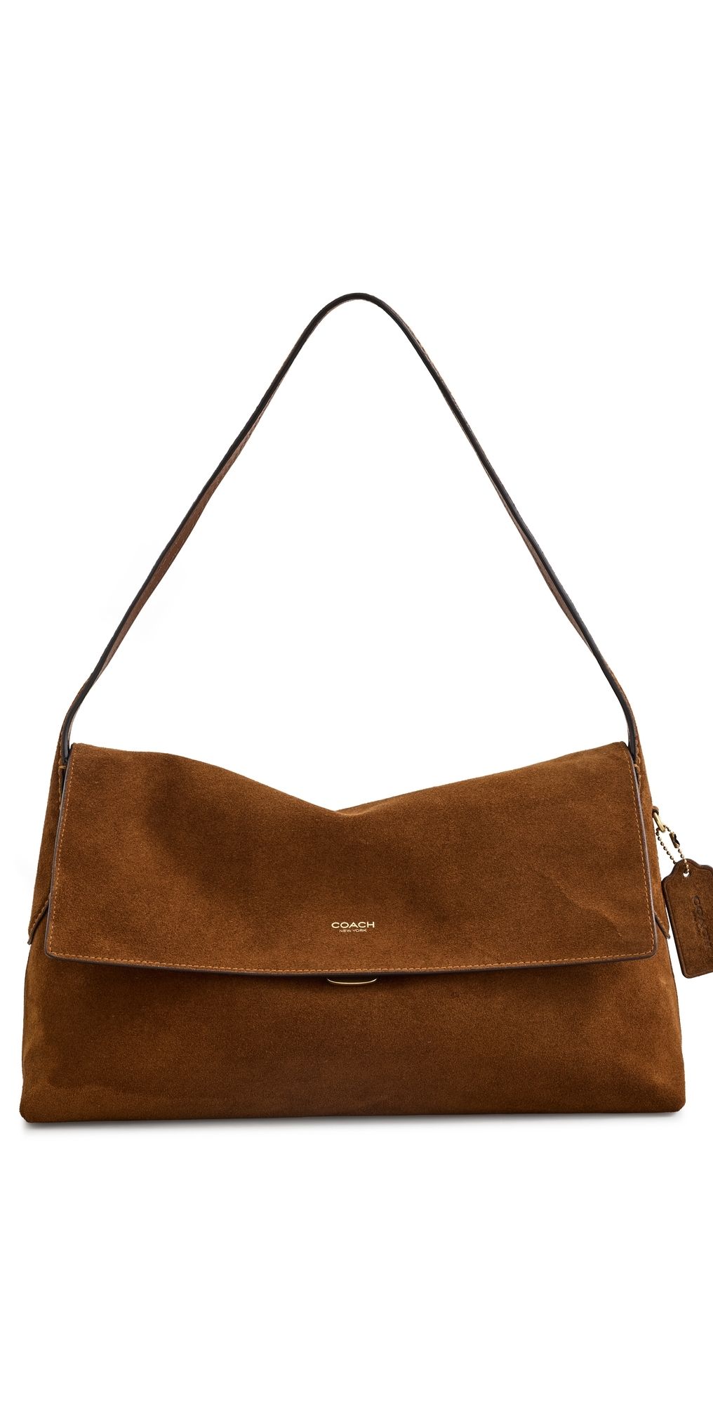 Coach NY Flap Suede Shoulder Bag B4/Warm Brown One Size