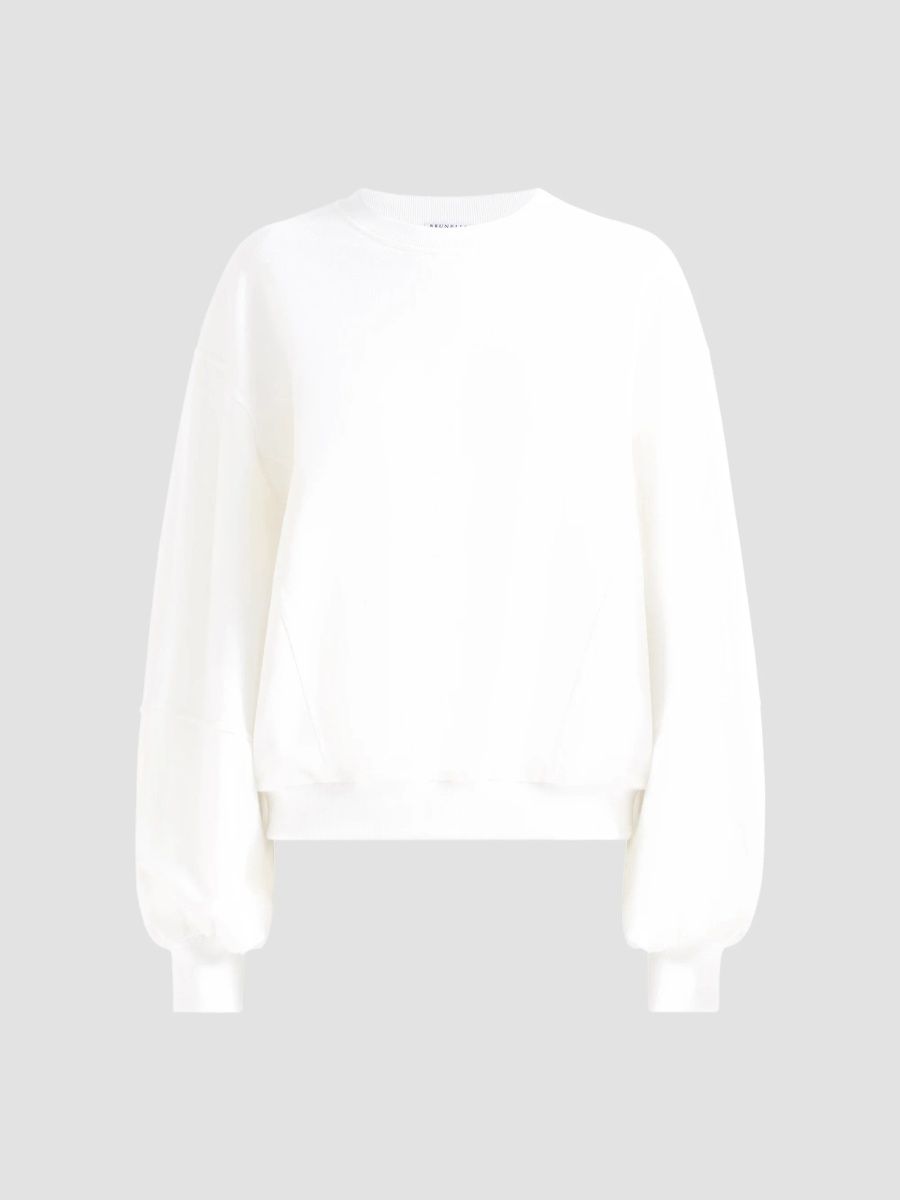 Brunello Cucinelli Women's Cotton And Linen French Terry Sweatshirt With Monili - White - Size XS