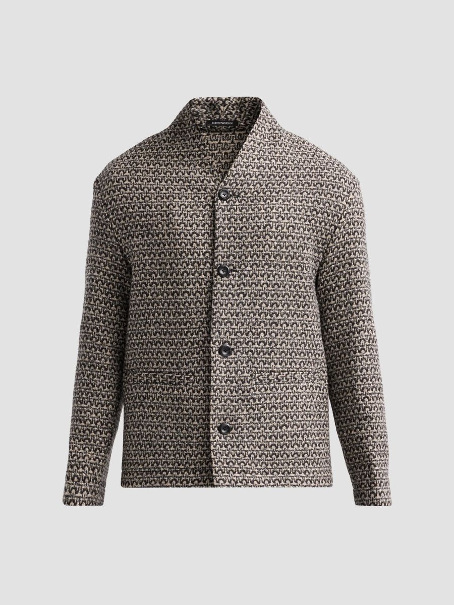 Emporio Armani Men's Geo Tweed-Effect Wool Cardigan Jacket - Multi - Size 48