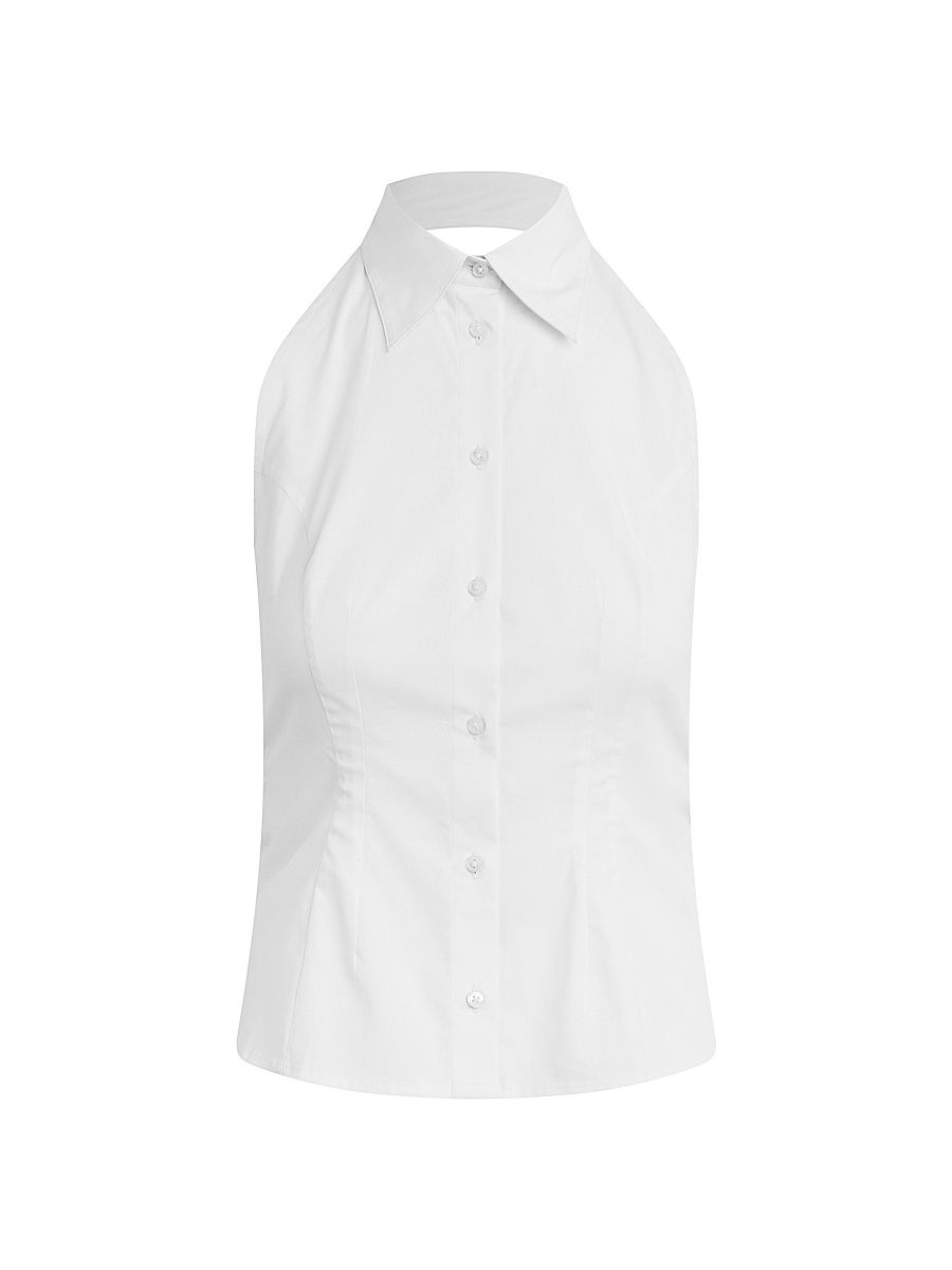 Women's The Behind The Bow Cotton Back-Tie Top - White - Size XS