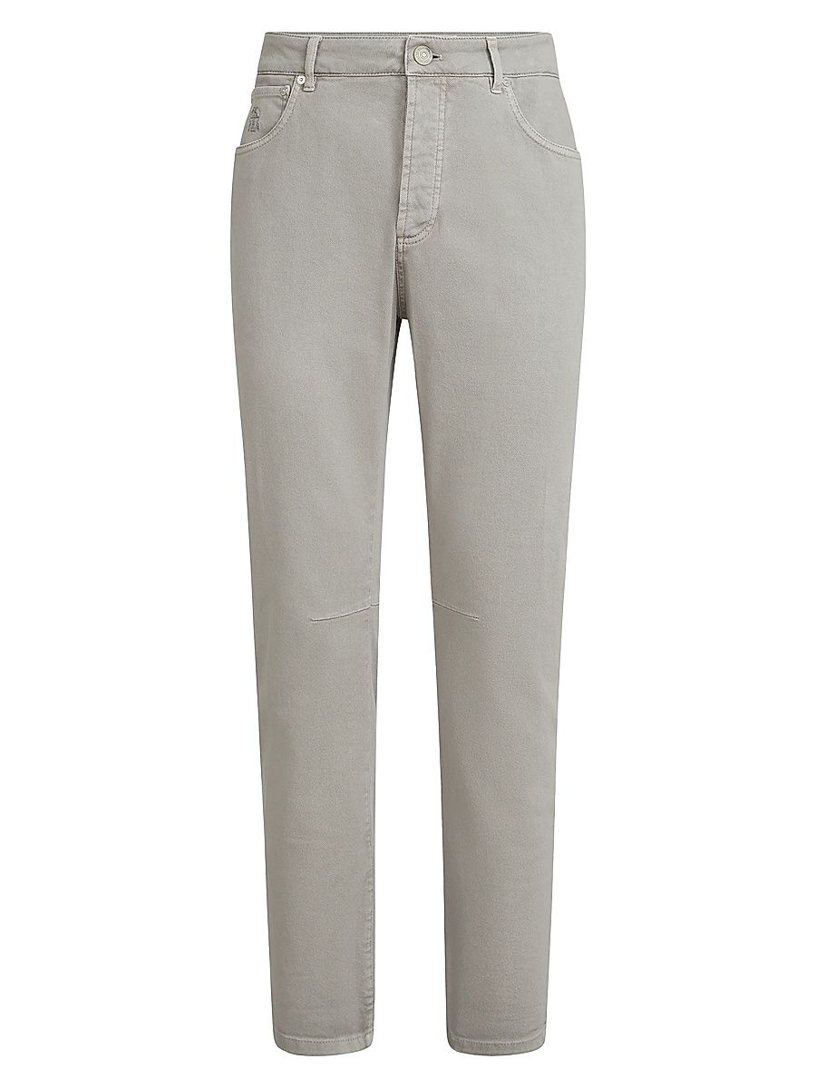 Men's Garment Dyed Five Pocket Jeans in Comfort Denim - Light Grey - Size 48