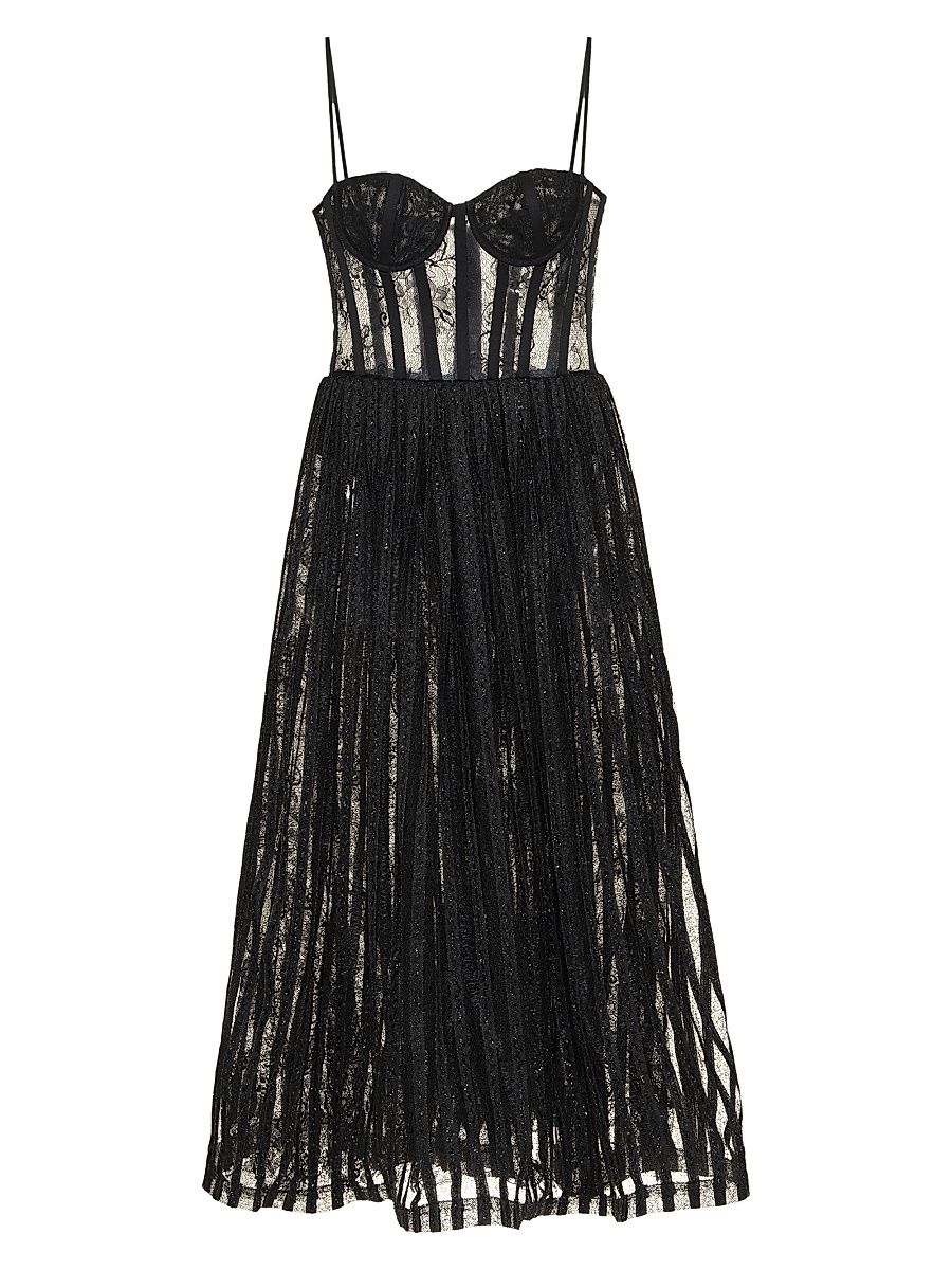 Women's Lace-Velvet Bustier Midi-Dress - Black - Size 8