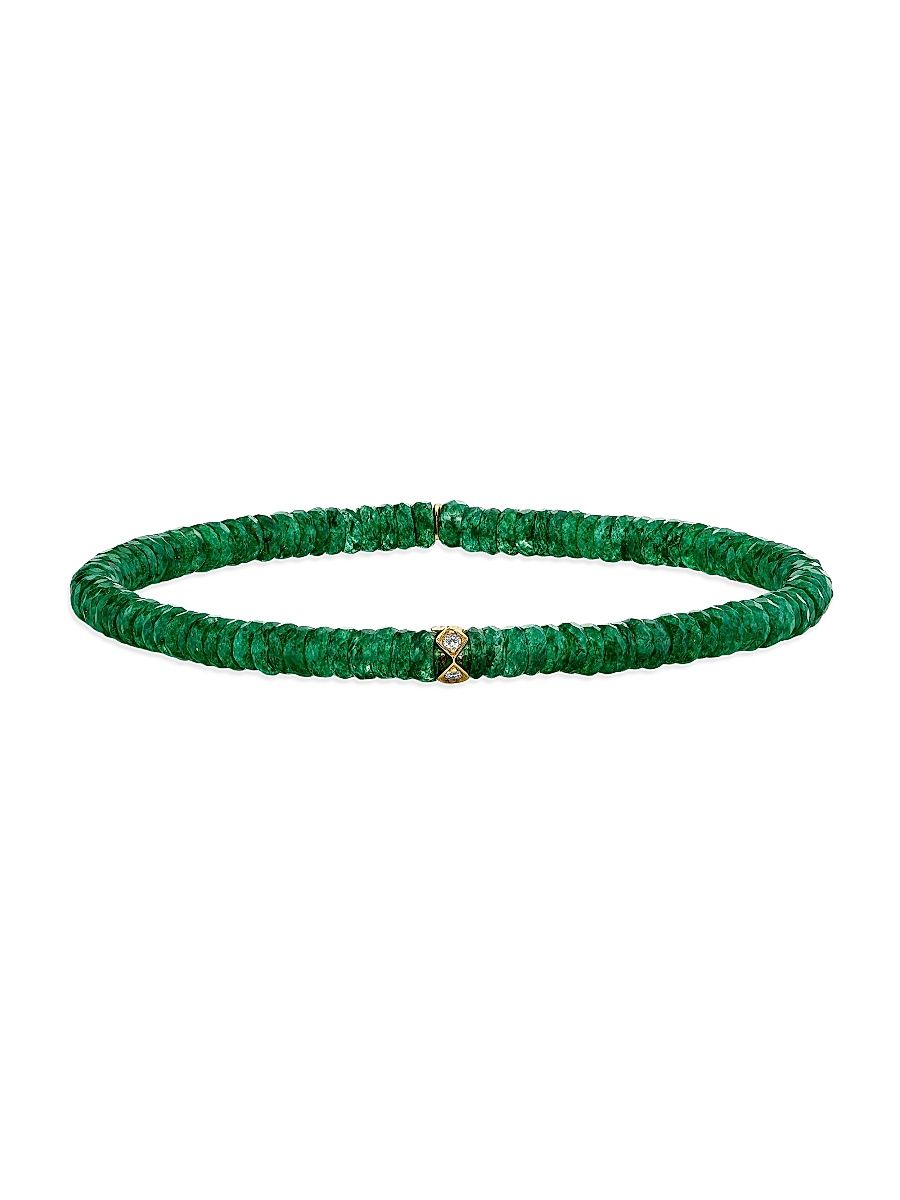 Women's 14K Gold, Diamond & Green Aventurine Bracelet - Diamond