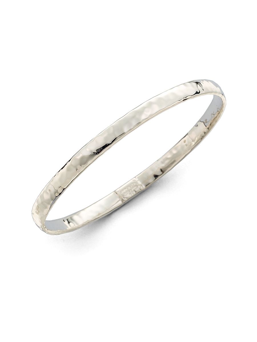 Women's Classico Narrow Sterling Silver Flat Hammered Bangle Bracelet - Silver