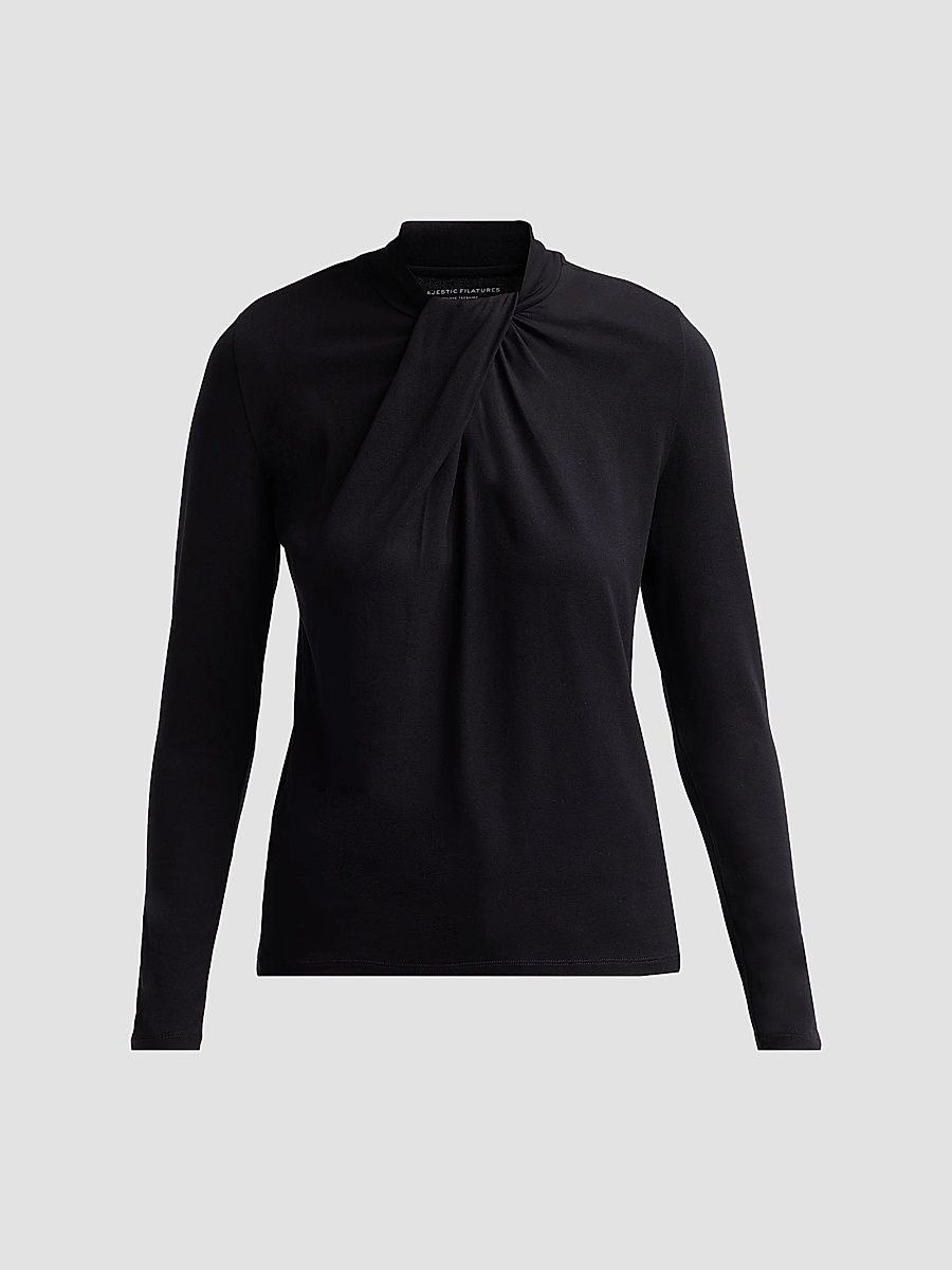 Majestic Filatures Women's Soft Touch Long-Sleeve Twist-Neck Top - Noir - Size XS