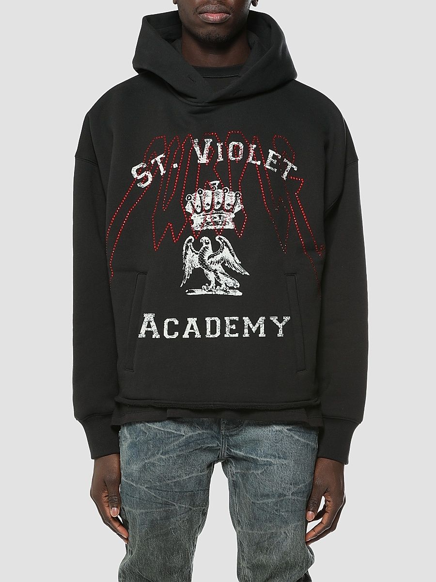 Men's Embellished Graphic Cotton Fleece Oversized Hoodie - Black - Size XXL
