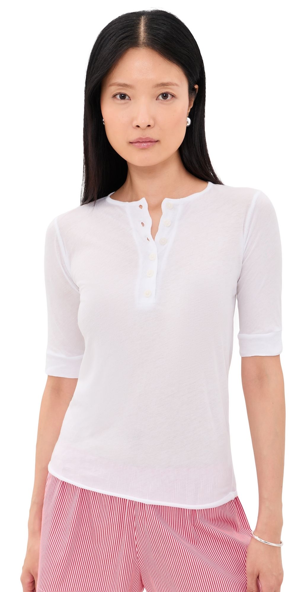 ALL THREE Gaia Tissue Cotton Henley Top White XS