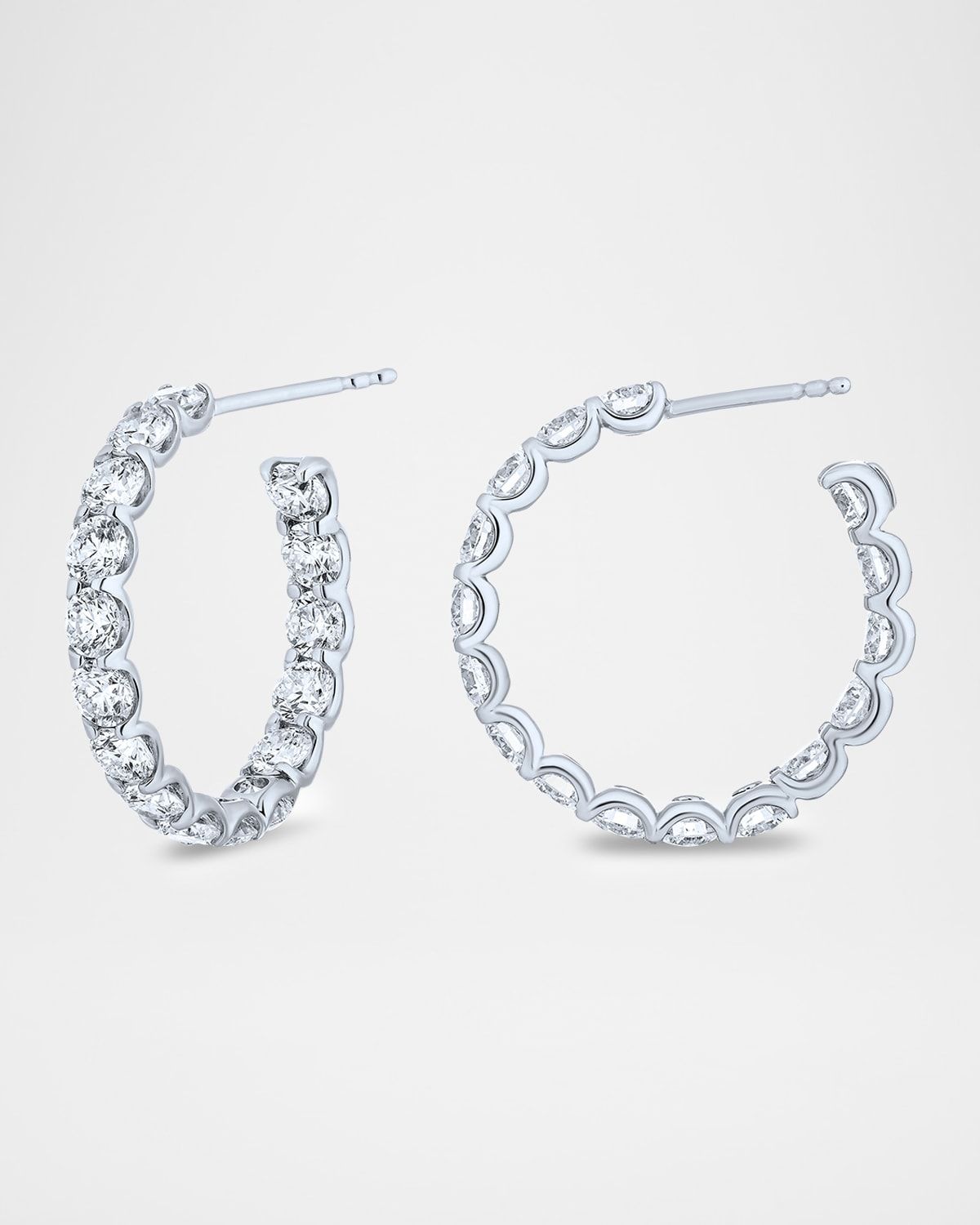 18K White Gold Inside Out Diamond Hoop Earrings, 4.80tcw, 0.5"L