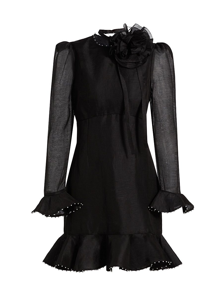 Women's Crush Flower Appliqué Minidress - Black - Size 4