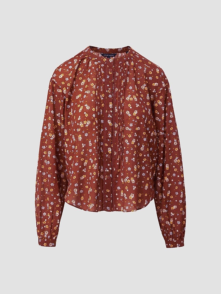 Veronica Beard Women's Lollie Floral Pintuck Blouse - Rust Multi - Size Small