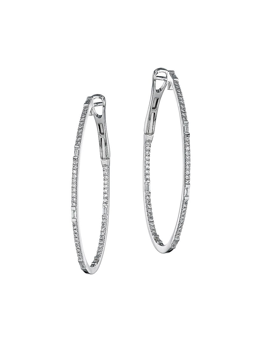 Women's 14K White Gold & 0.44 TCW Diamond Oval Hoop Earrings - White Gold