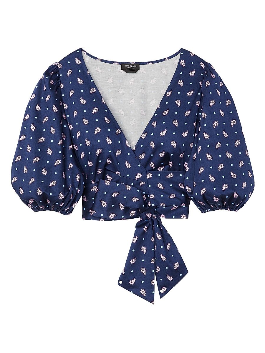 Women's Mainline Paisley Foulard Wrap Top - French Navy - Size Small