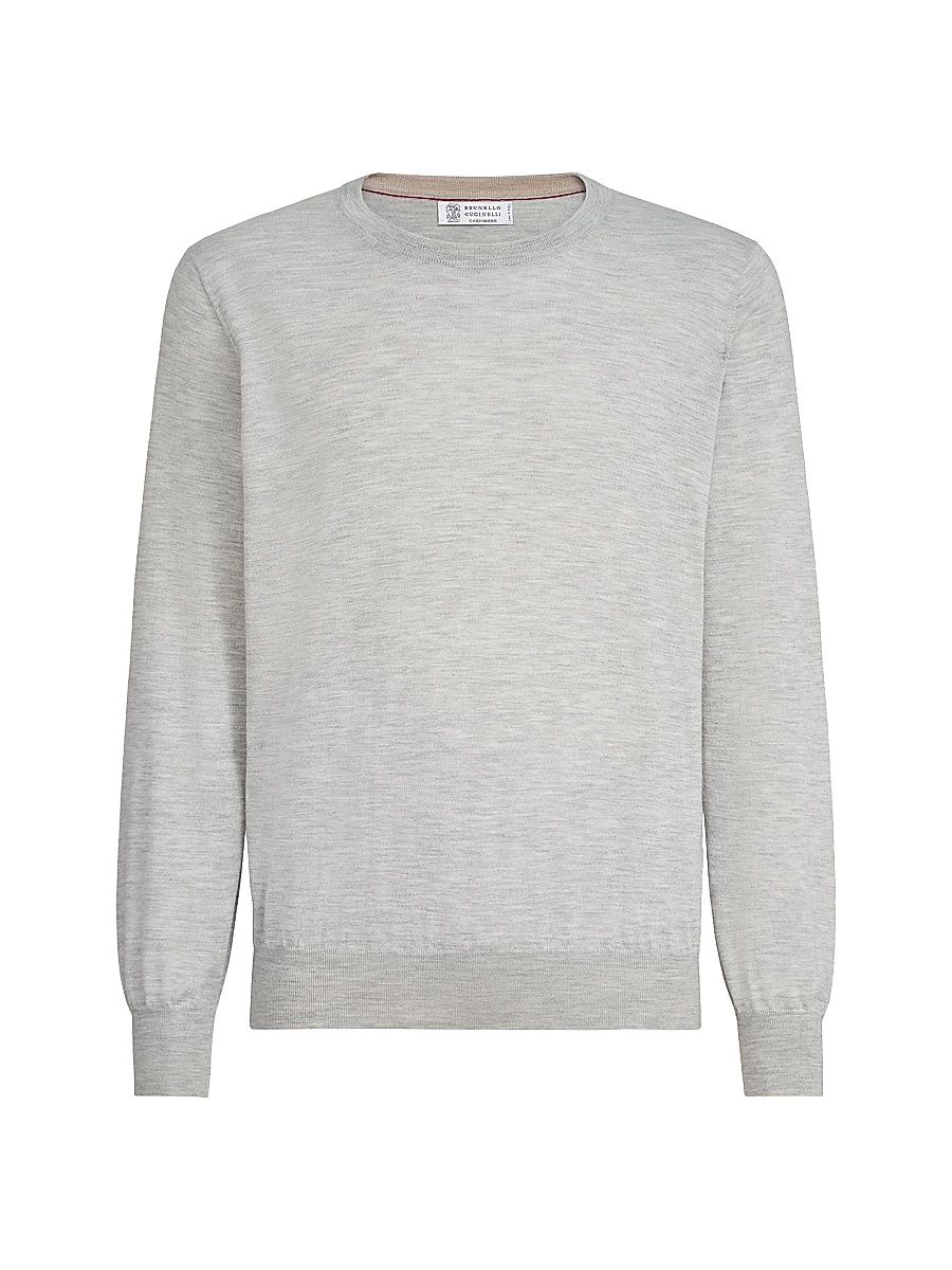 Men's Cashmere and Silk Lightweight Sweater - Pebble - Size 50