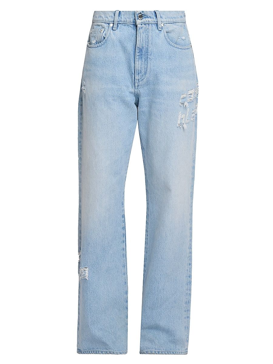 Women's Hotfix Distressed Logo Baggy Jeans - Light Wash - Size 30