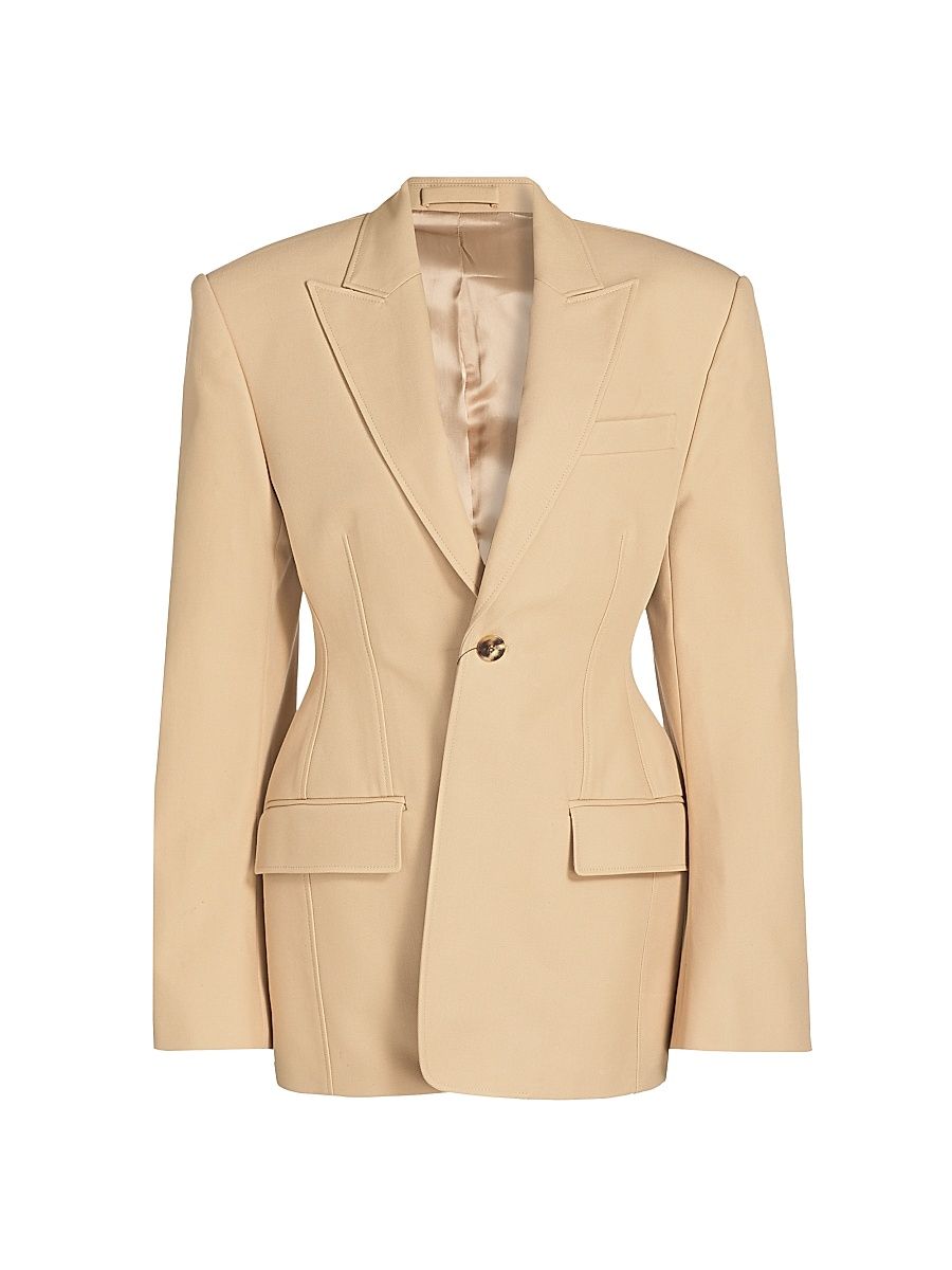Women's Drill Contour Cotton Single-Breasted Blazer - Khaki - Size Large