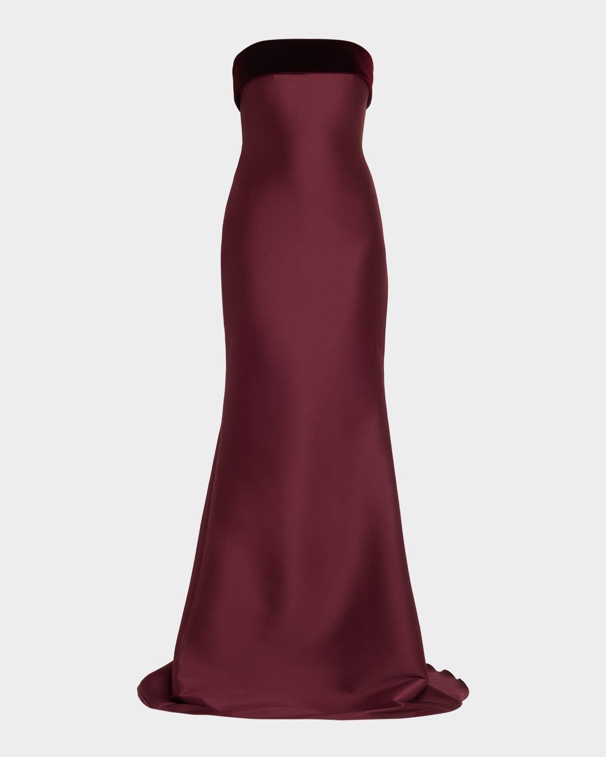 Strapless Velvet-Trim Mikado Trumpet Gown