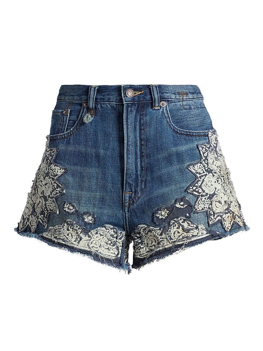 Women's X-BF Embroidered Denim Shorts - Crushed Blue Bandana - Size 29