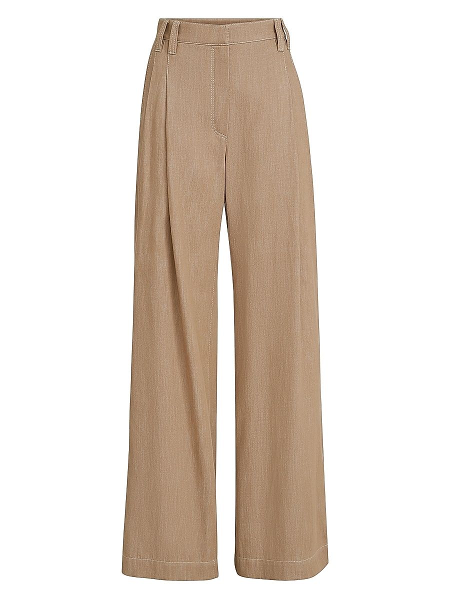 Women's Denim Effect Twill Smart Wide Trousers with Monili - Desert - Size 14