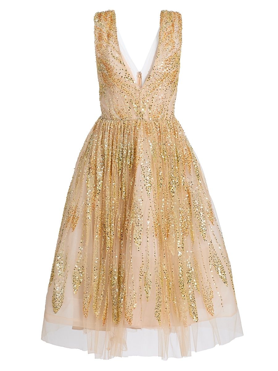 Women's Tinsley Sequined Tulle Midi-Dress - Blush - Size 12