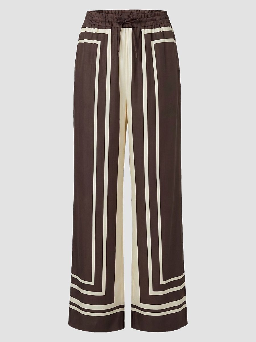 Women's Sandra Wide-Leg Pants - Espresso Ivory Scarf Print - Size Medium