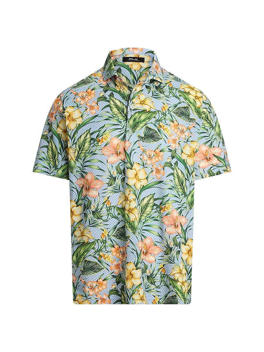 Men's Floral Performance Cotton Short-Sleeve Shirt - Rattan Floral - Size XL