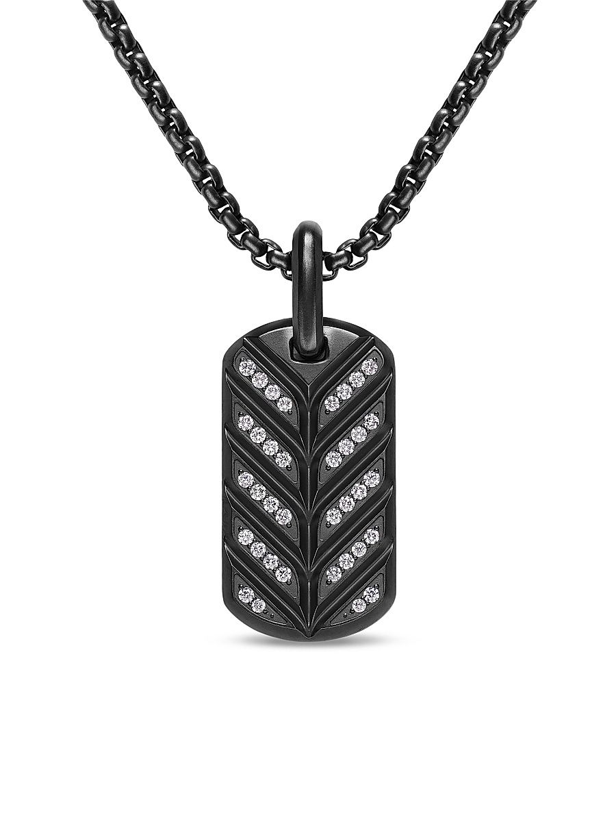 Men's Chevron Fluorescent Tag in Black Titanium with Diamonds, 27MM - Black