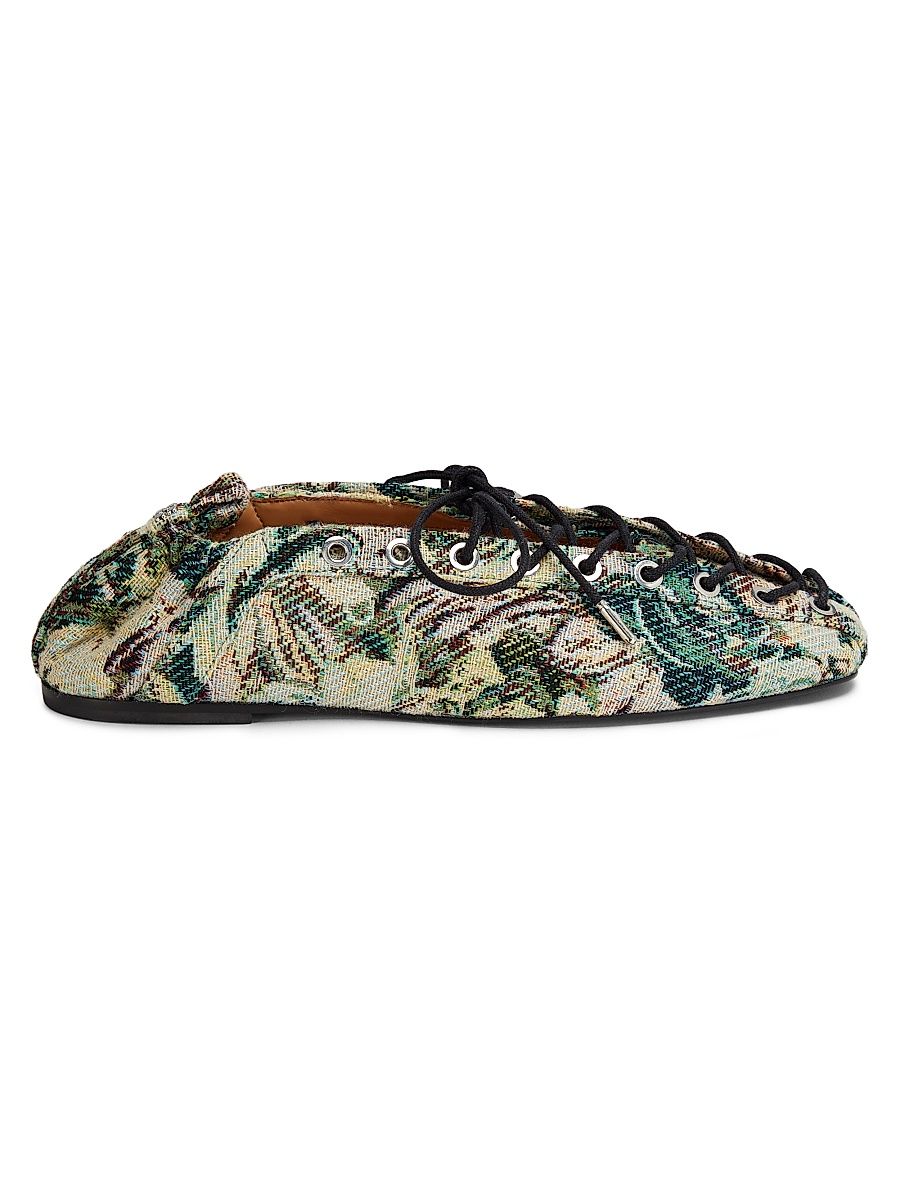 Women's Tapestry Lace-Up Ballet Flats - Jadeite - Size 11