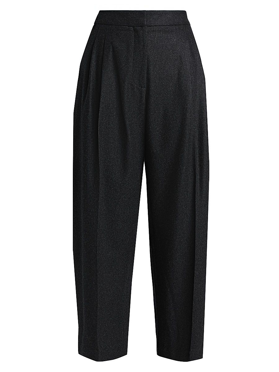 Women's Pleated Wool Crop Tailored Pants - Anthracite - Size 2