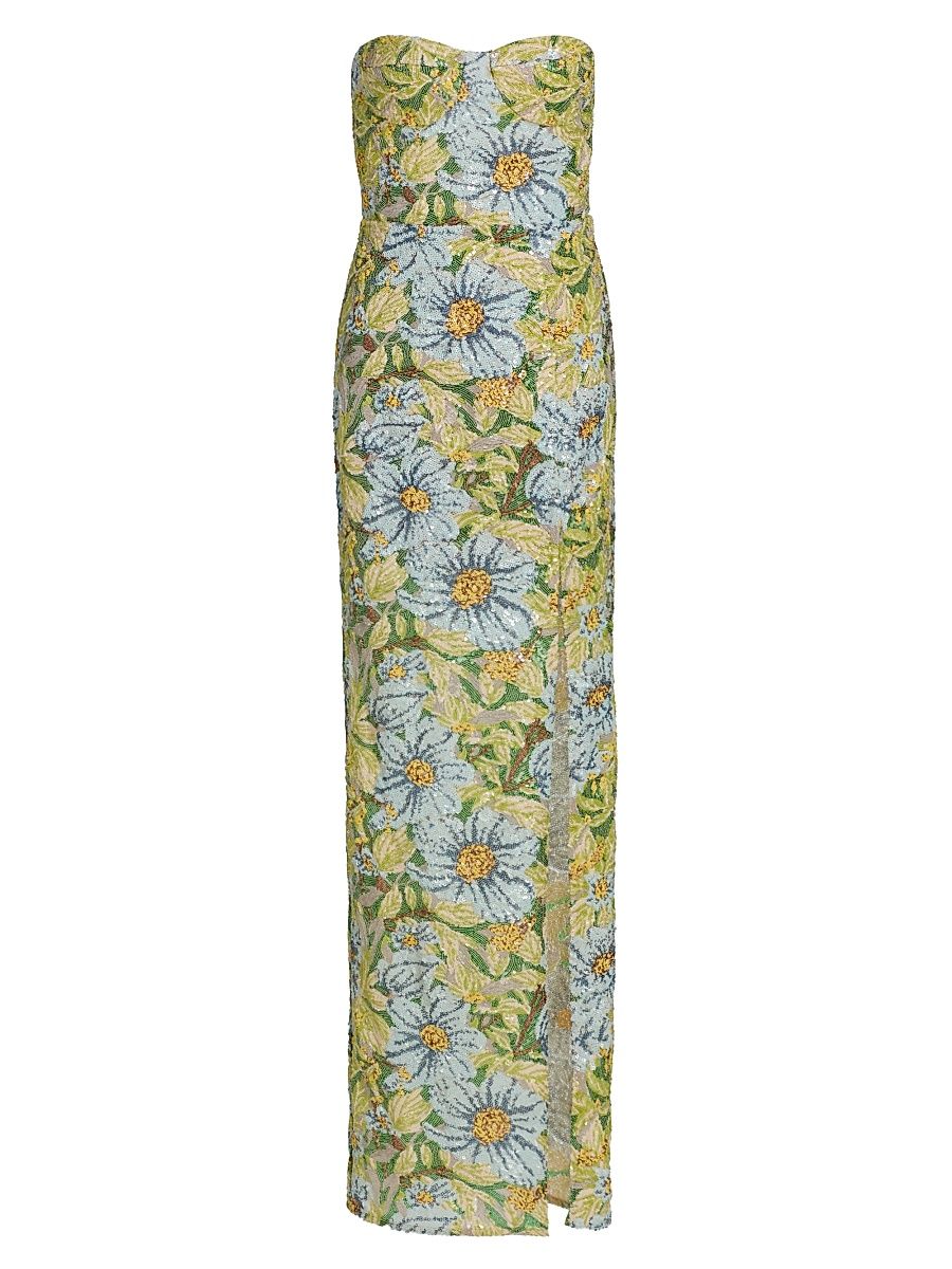 Women's Veronica Floral Sequined Strapless Maxi Dress - Yellow Multi - Size XL