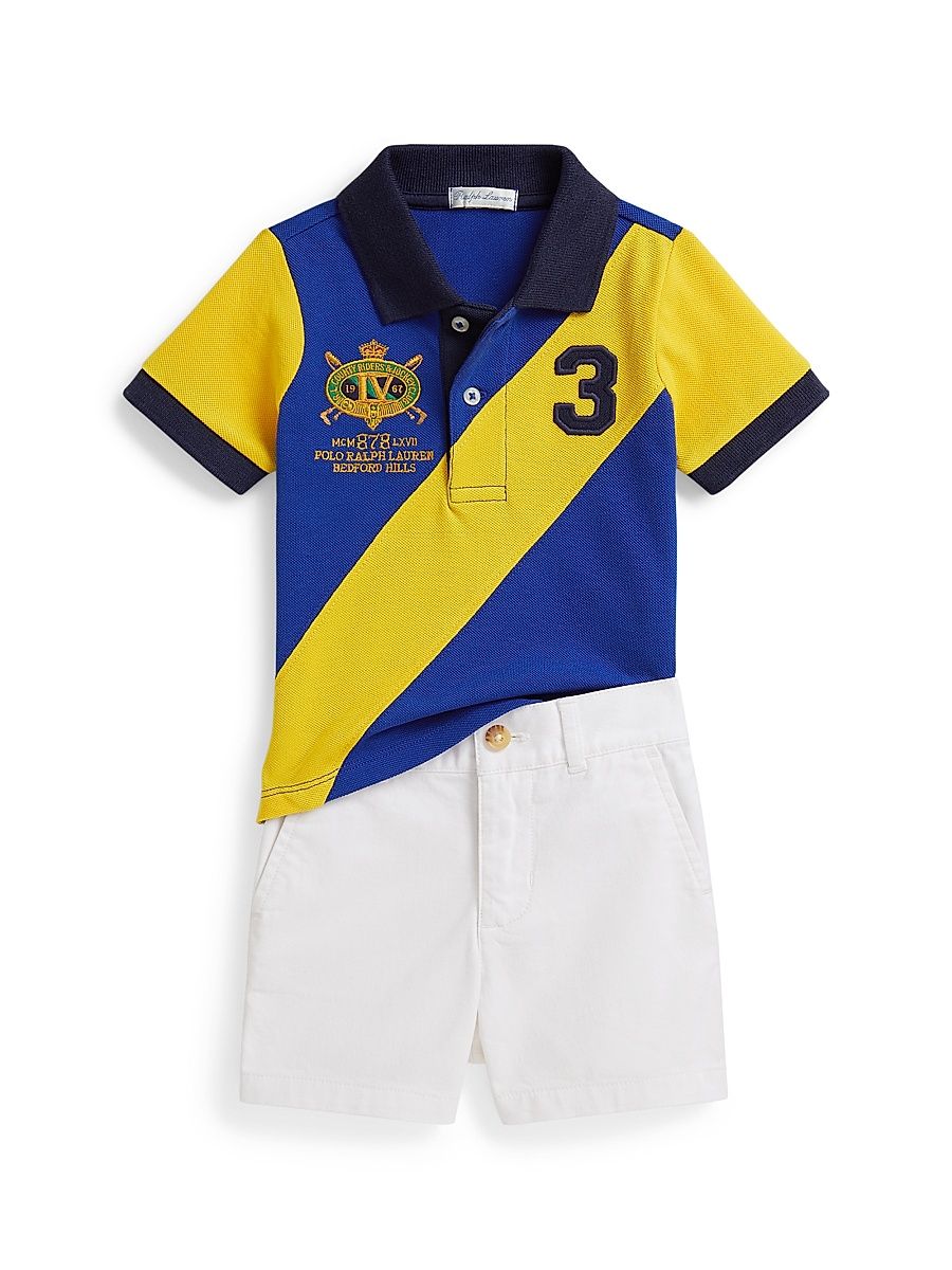 Baby Boy's Rugby Polo Shirt & Chino Shorts Set - New Sapphire - Size 9 Months