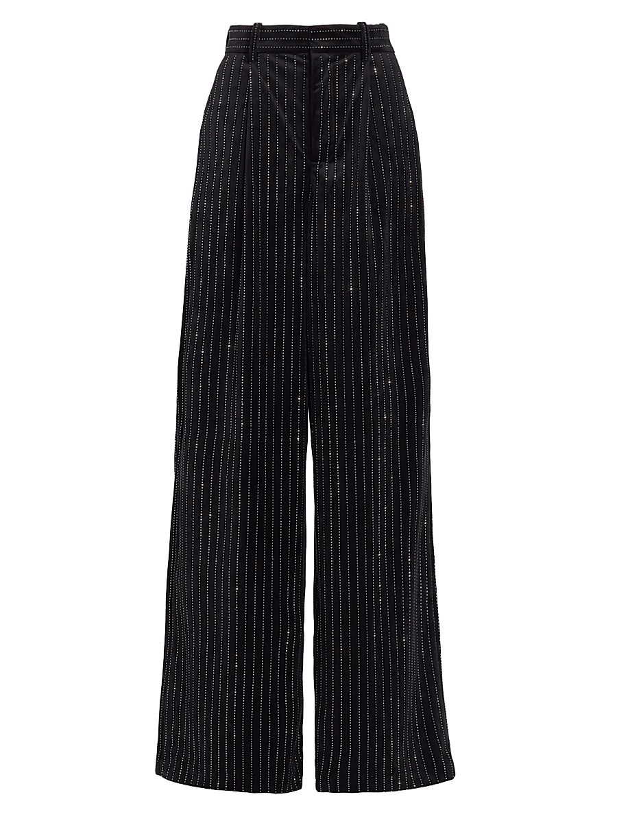 Women's Brinkley Wide-Leg Velvet & Crystal Pants - Jet Black Silver - Size Small