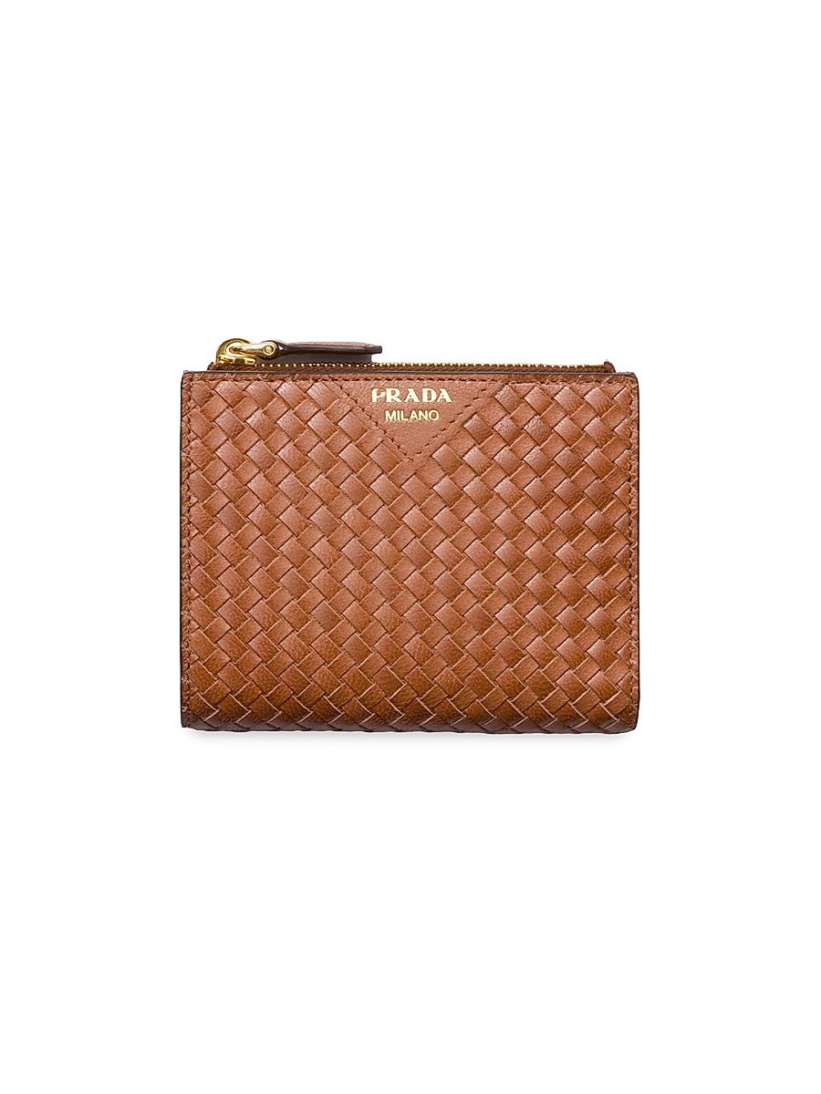Women's Small Woven Madras Leather Wallet - Brown