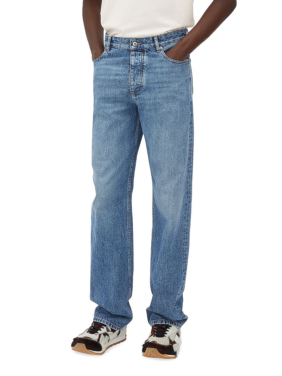 Men's Intrecciato-Patch Relaxed Straight-Leg Jeans - Blue Black - Size 38